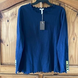Women Matilda Jane navy blue ruffle edge long sleeve shirt size L - NWT